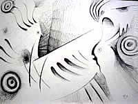 Indian ink on paper sketch entitled 'first blood'